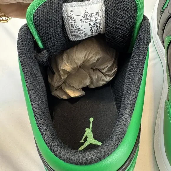 Jordan 1 Low Black/Lucky Green - Size 12 - Picture 5 of 8